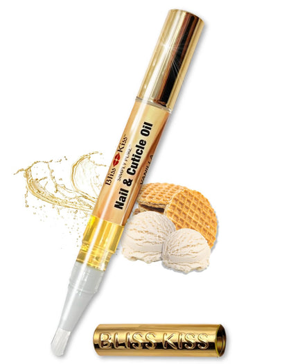 Bliss Kiss Simply Pure Cuticle Oil Pen front view with vanilla scent