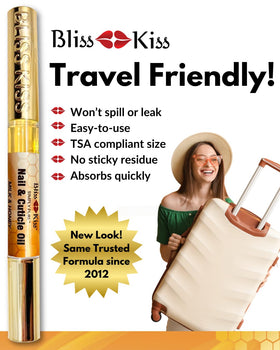 Bliss Kiss Simply Pure Cuticle Oil Pen next to nail care products