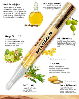 Bliss Kiss Simply Pure Cuticle Oil Pen with a background of fresh flowers