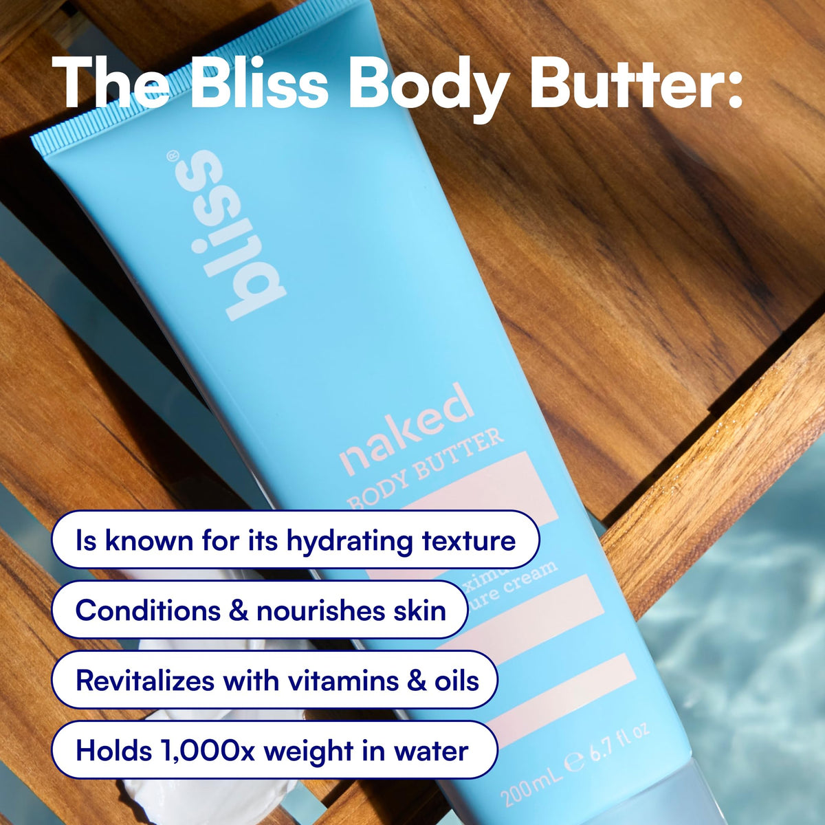 Bliss Naked Unscented Body Butter application on skin