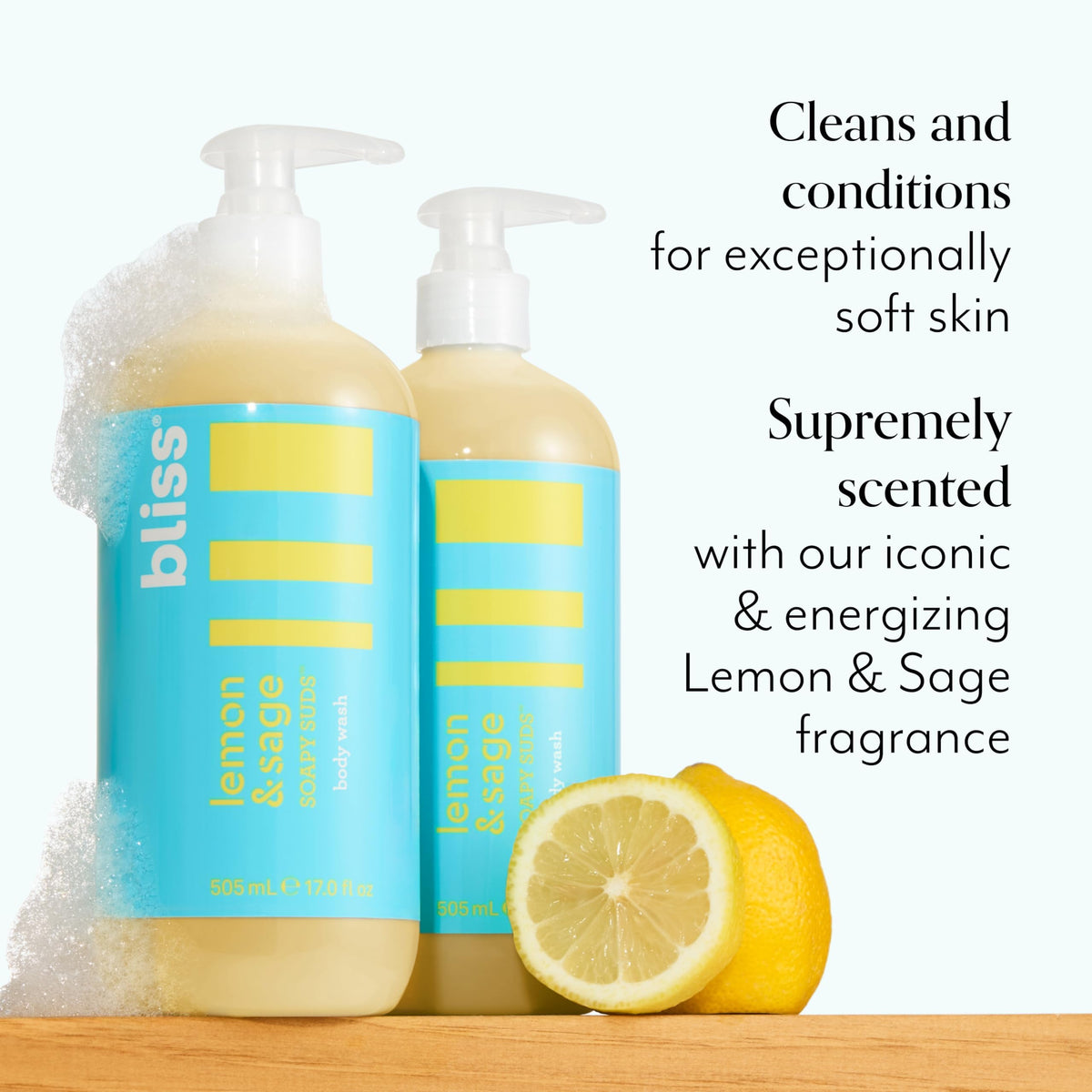 Bliss Soapy Suds Body Wash with Lemon and Sage fragrance close-up