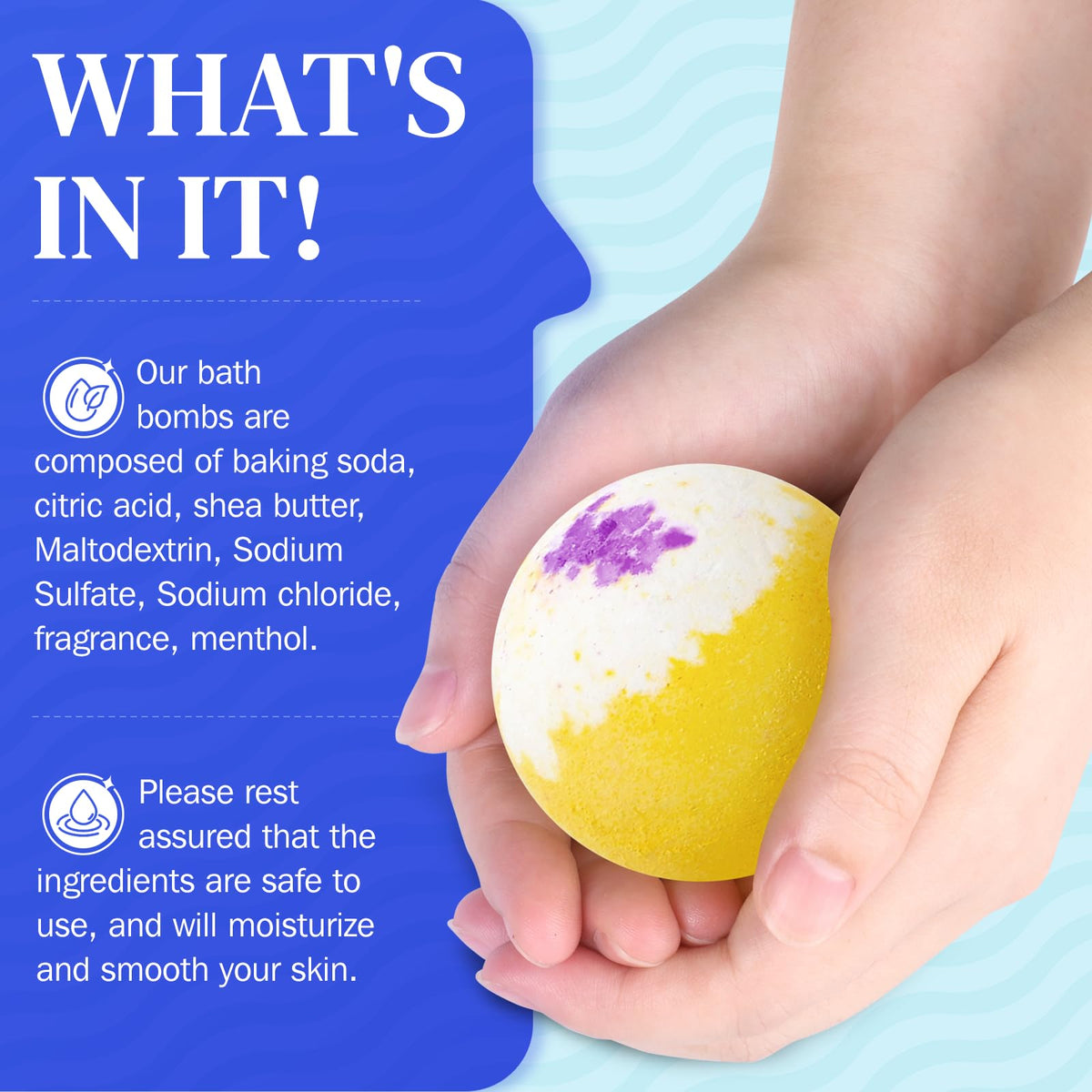 BlissfulOasis bath bomb set displayed on a bathroom shelf