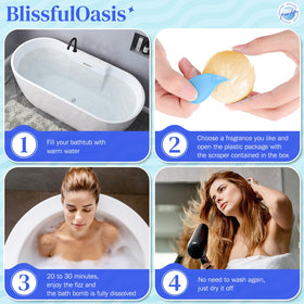 BlissfulOasis bath bombs in a relaxing bath scene