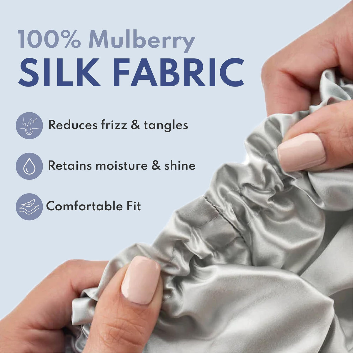 BLISSY Silk Bonnet for Sleeping displayed on a bed