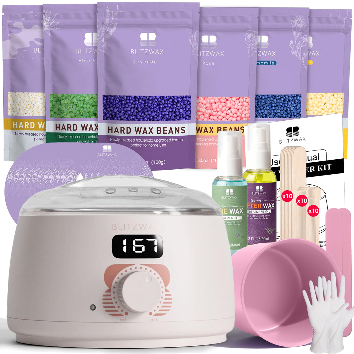 BLITZWAX Brazilian and Bikini Waxing Kit with Rose Quartz design