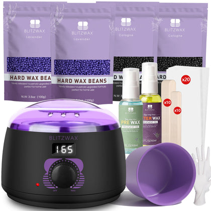 BLITZWAX Brazilian Waxing Kit front view with hard wax warmer