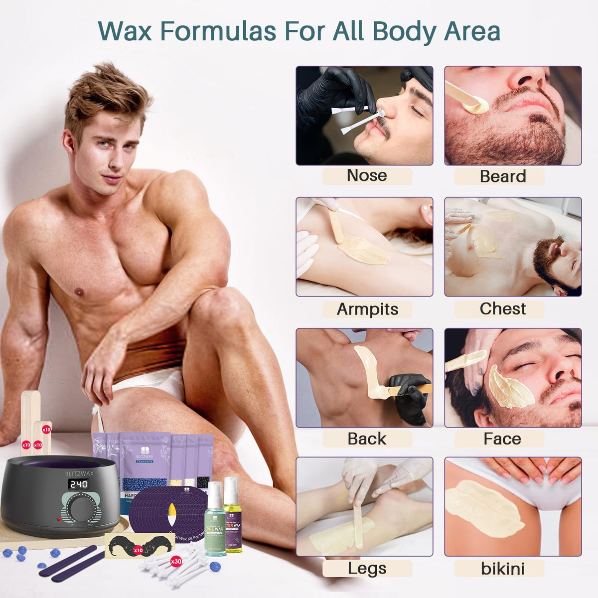 BLITZWAX Waxing Kit for men's grooming routine