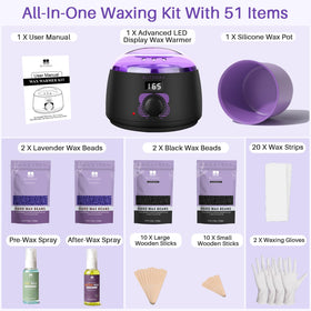 BLITZWAX waxing kit showcasing various hair removal tools