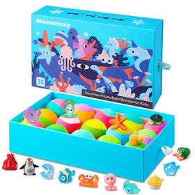 BloomFizzy Sea Surprise Bath Bombs gift set front view with colourful packaging
