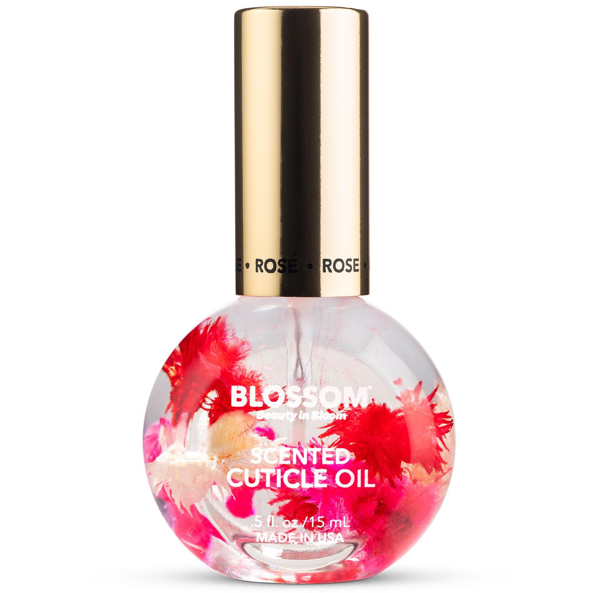 Blossom Cuticle Oil 0.5 fl. oz bottle with real flowers inside