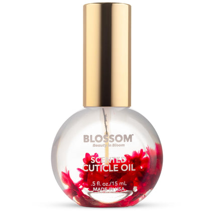 Blossom Cuticle Oil 0.5 fl. oz front view with real flowers