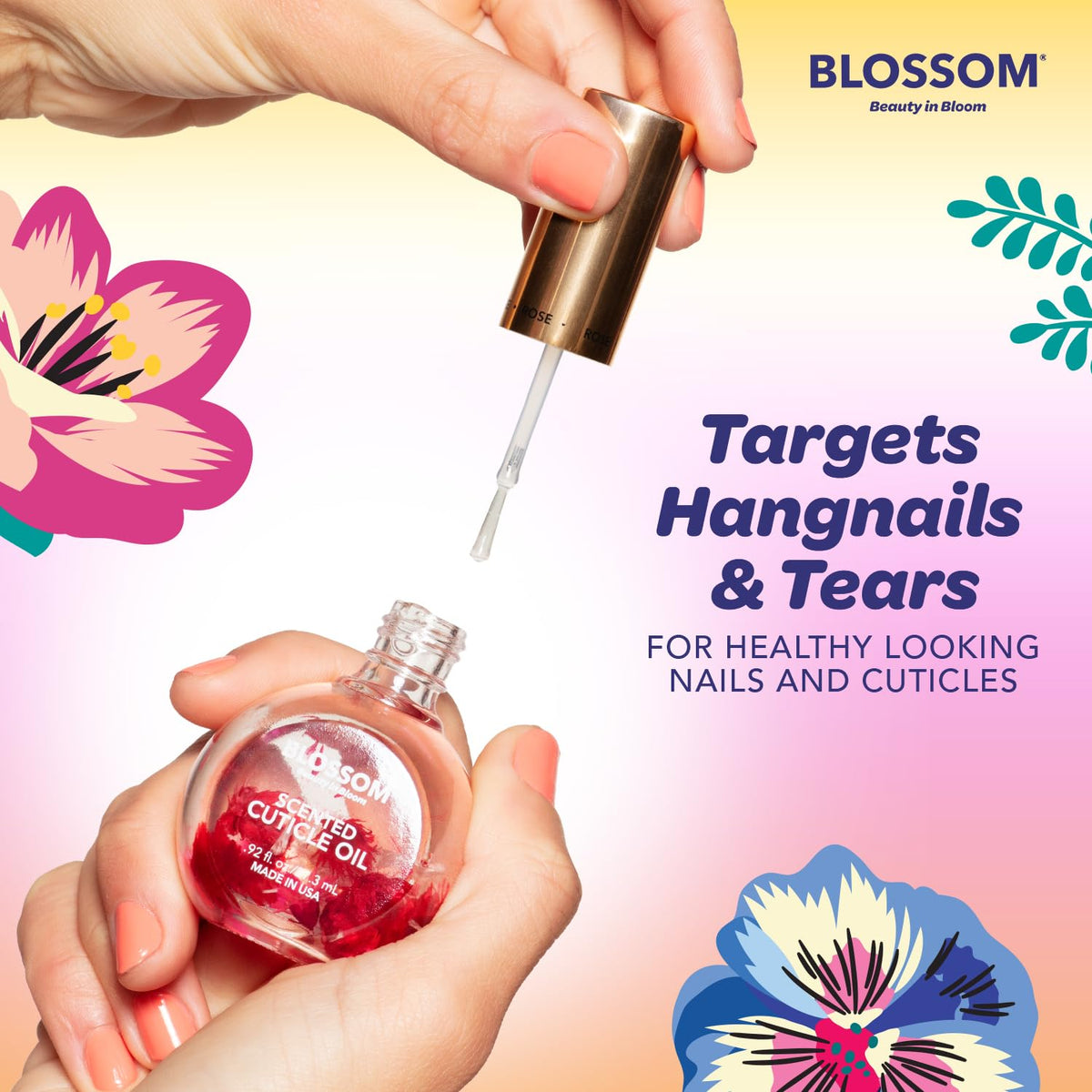 Blossom Cuticle Oil 0.5 fl. oz lifestyle scene with flowers