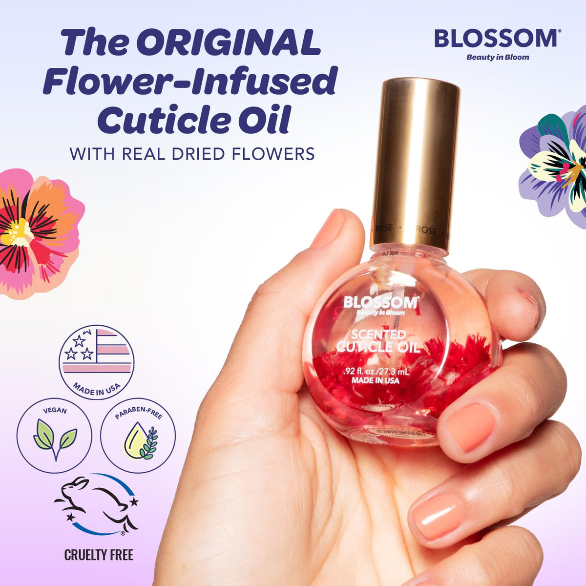 Blossom Cuticle Oil 0.5 fl. oz packaging with floral design