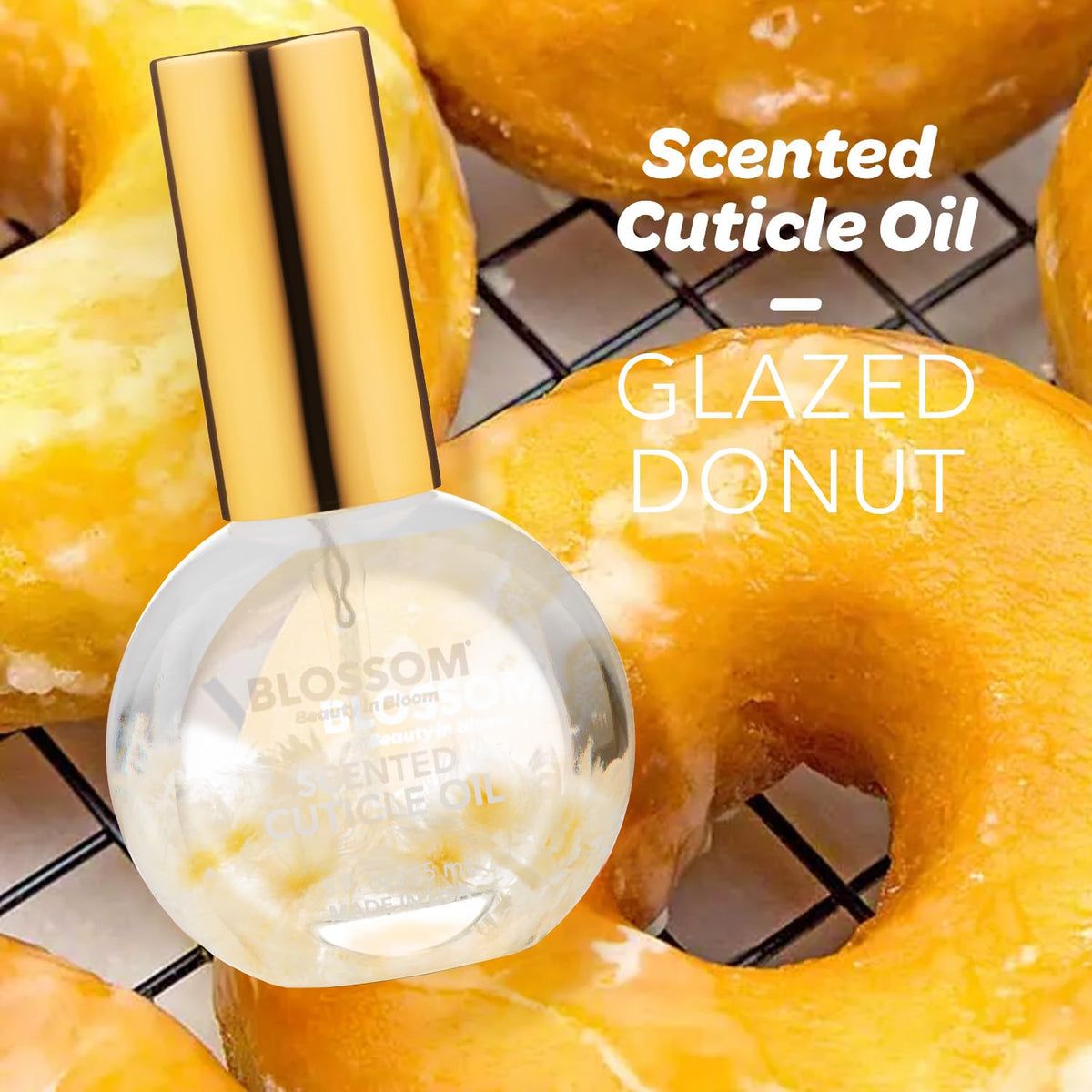 Blossom Cuticle Oil 0.5 fl. oz with Glazed Donut scent packaging