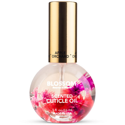 Blossom Cuticle Oil 0.5 fl. oz with real flowers, apple scent front view