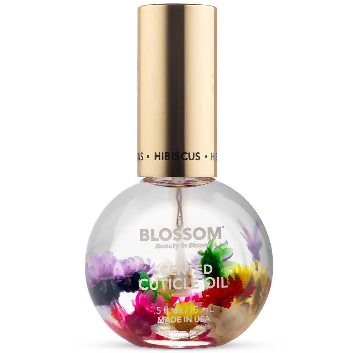 Blossom Cuticle Oil 0.5 fl. oz with real flowers front view