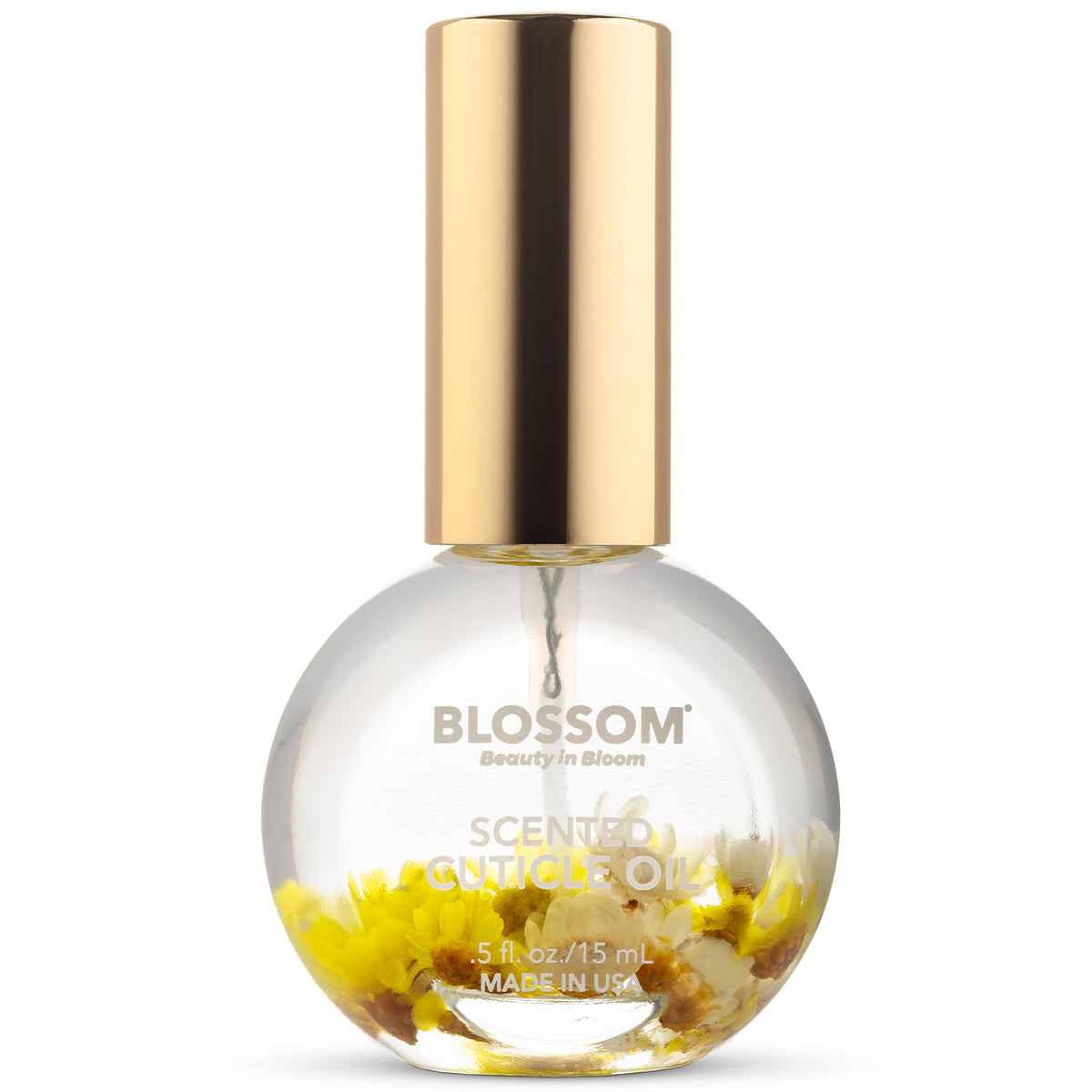 Blossom Cuticle Oil 0.5 fl. oz with real flowers front view