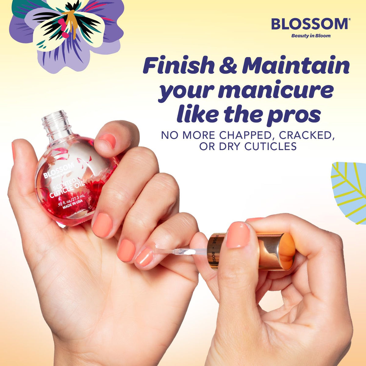 Blossom Cuticle Oil Almond Biscotti application on nails