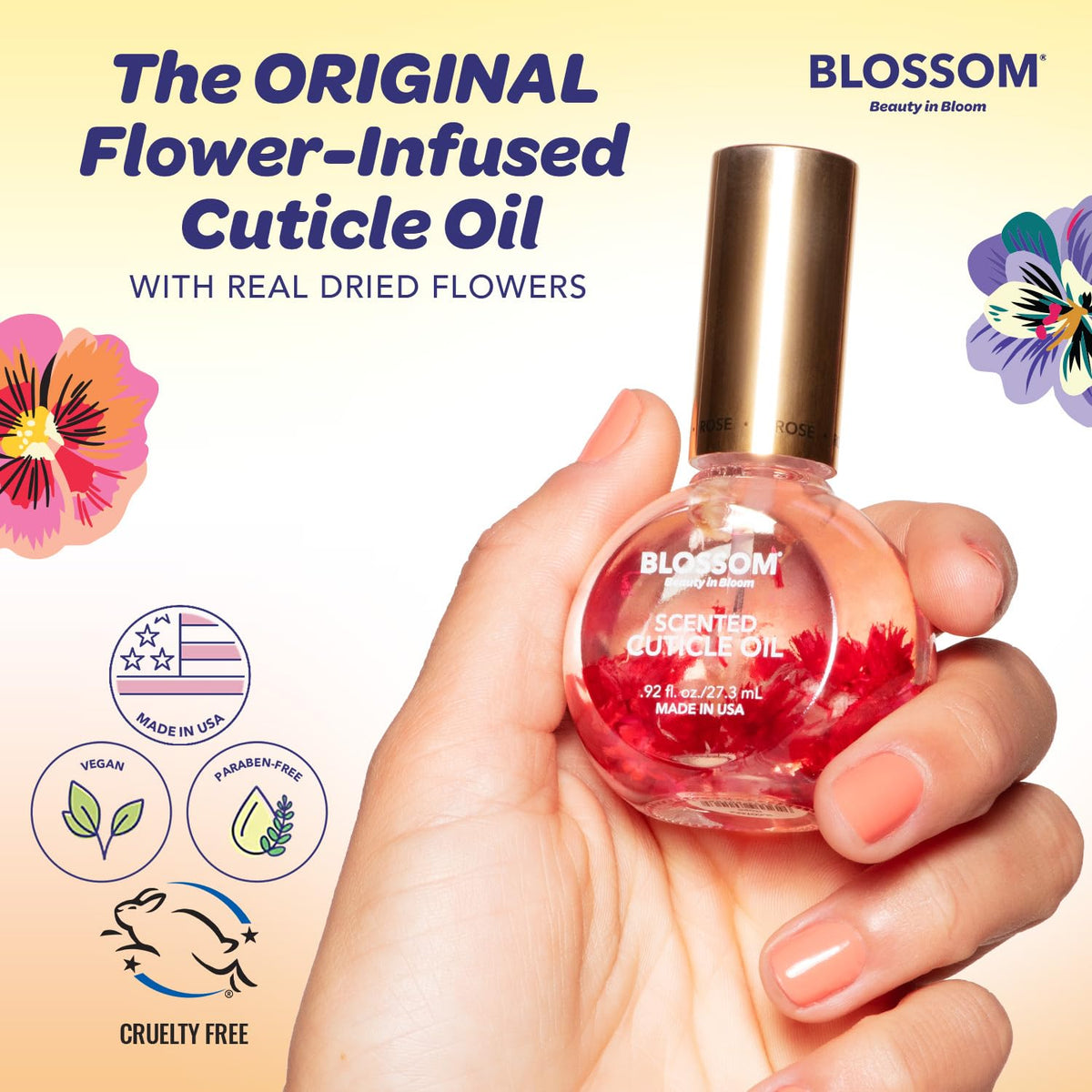 Blossom Cuticle Oil Almond Biscotti with flowers in the oil