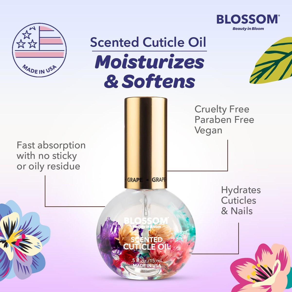 Blossom Cuticle Oil being applied to nails