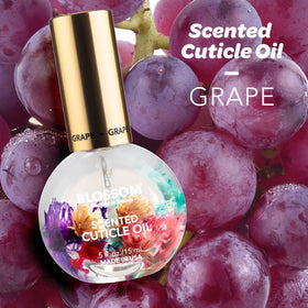 Blossom Cuticle Oil bottle side view with floral infusion