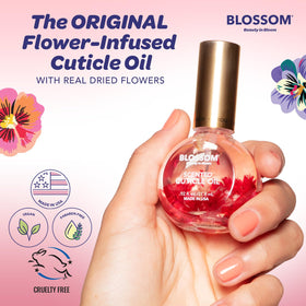 Blossom Cuticle Oil bottle with floral design on packaging