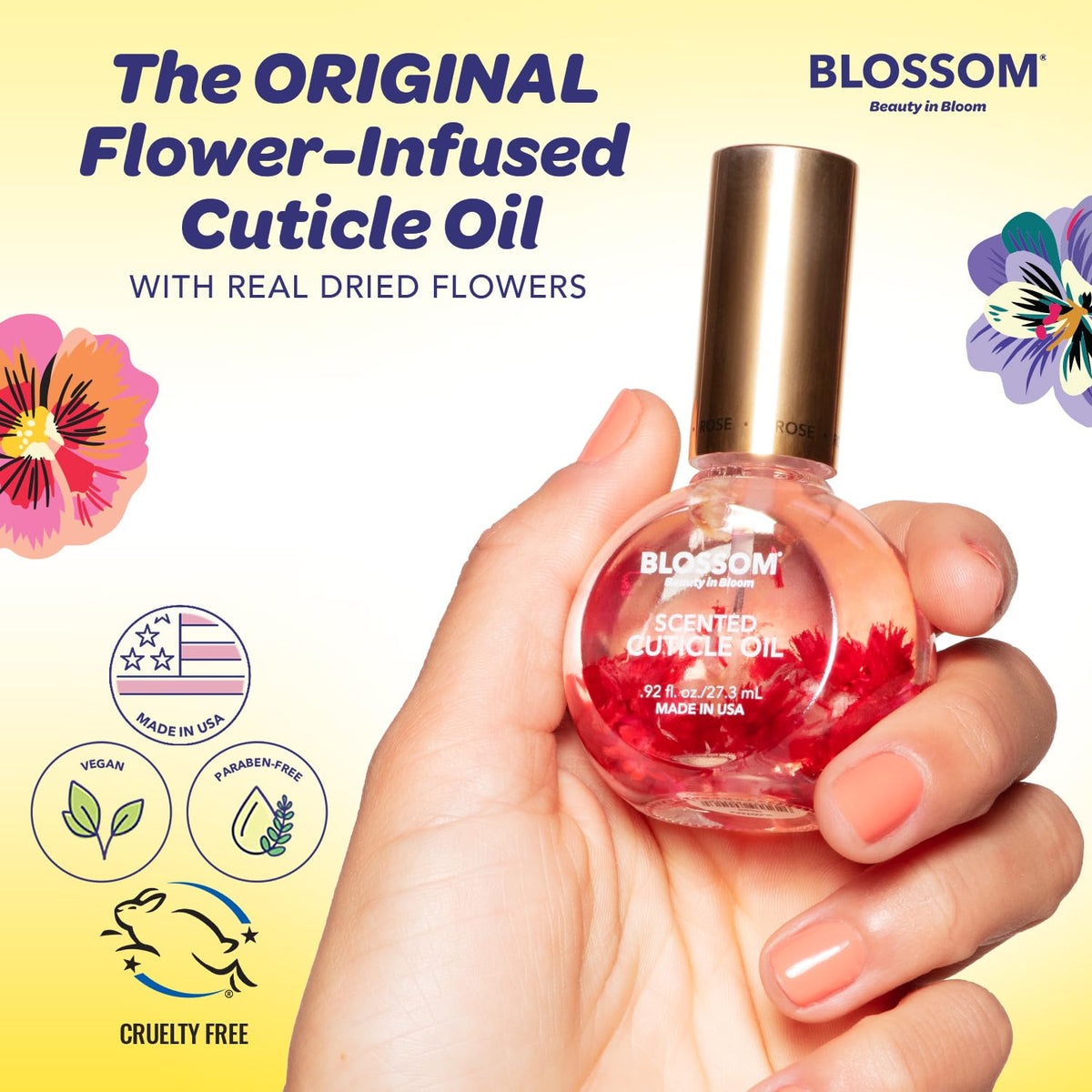 Blossom Cuticle Oil bottle with flowers inside
