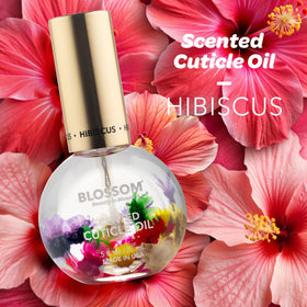 Blossom Cuticle Oil bottle with hibiscus flowers