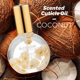 Blossom Cuticle Oil coconut scent bottle with dried flowers