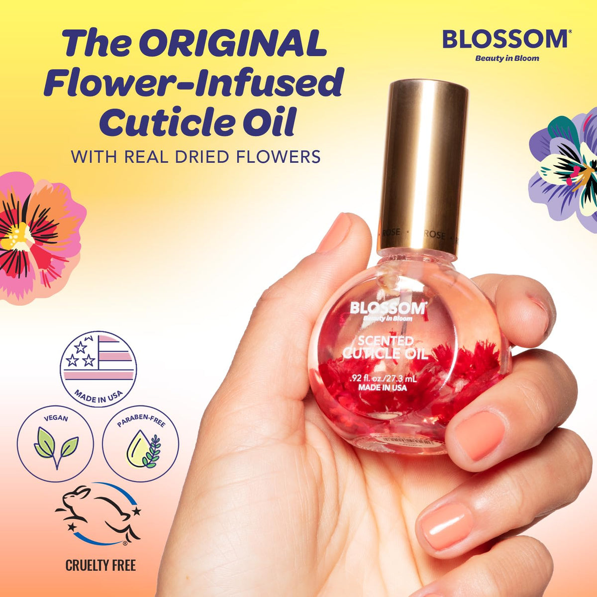Blossom Cuticle Oil in lavender scent with flowers