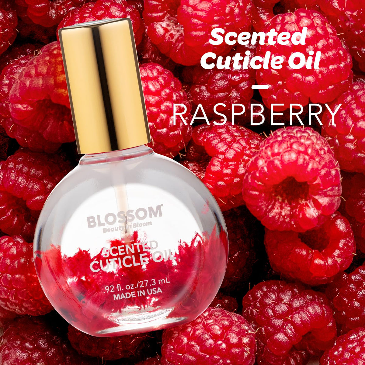 Blossom Cuticle Oil Raspberry Scent bottle side view