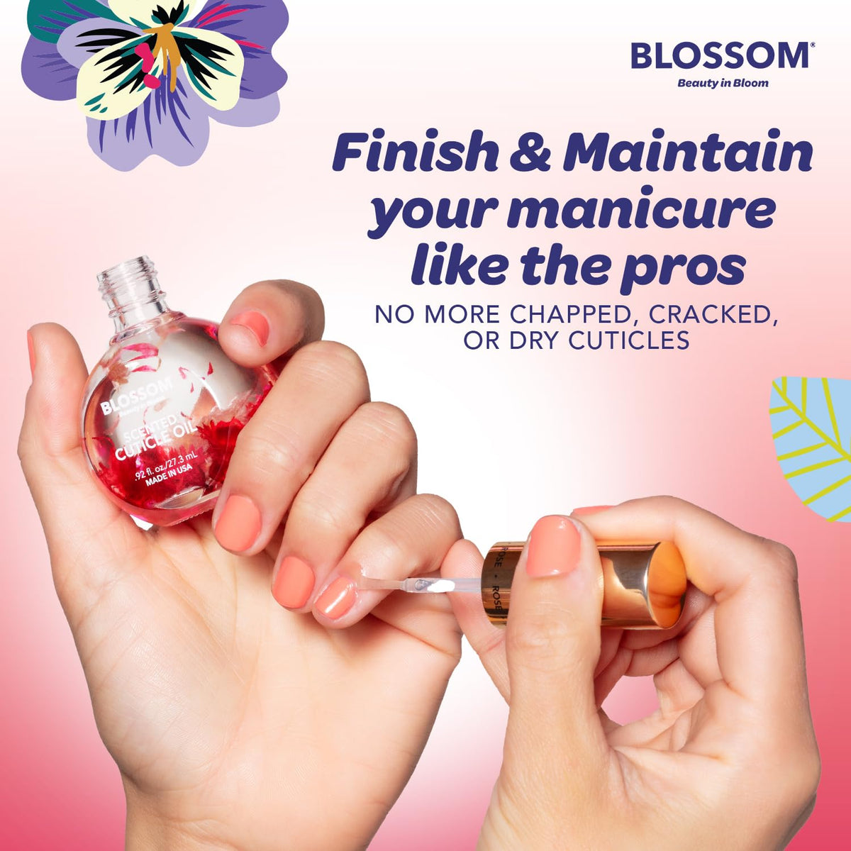 Blossom Cuticle Oil Raspberry Scent lifestyle use on nails