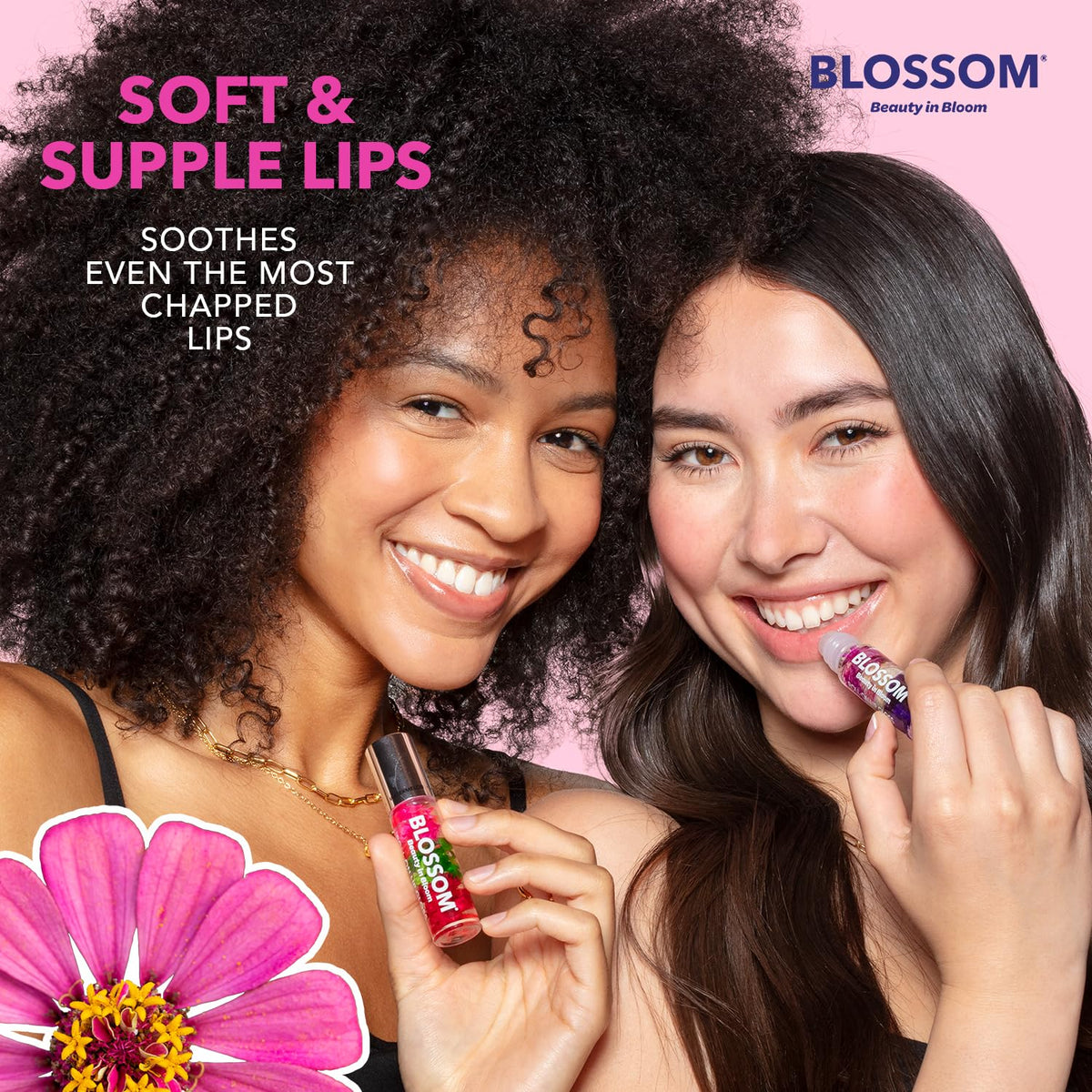 Blossom lip gloss set with real flowers displayed