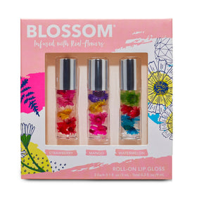 Blossom Roll on Lip Gloss Mini Gift Set with real flowers