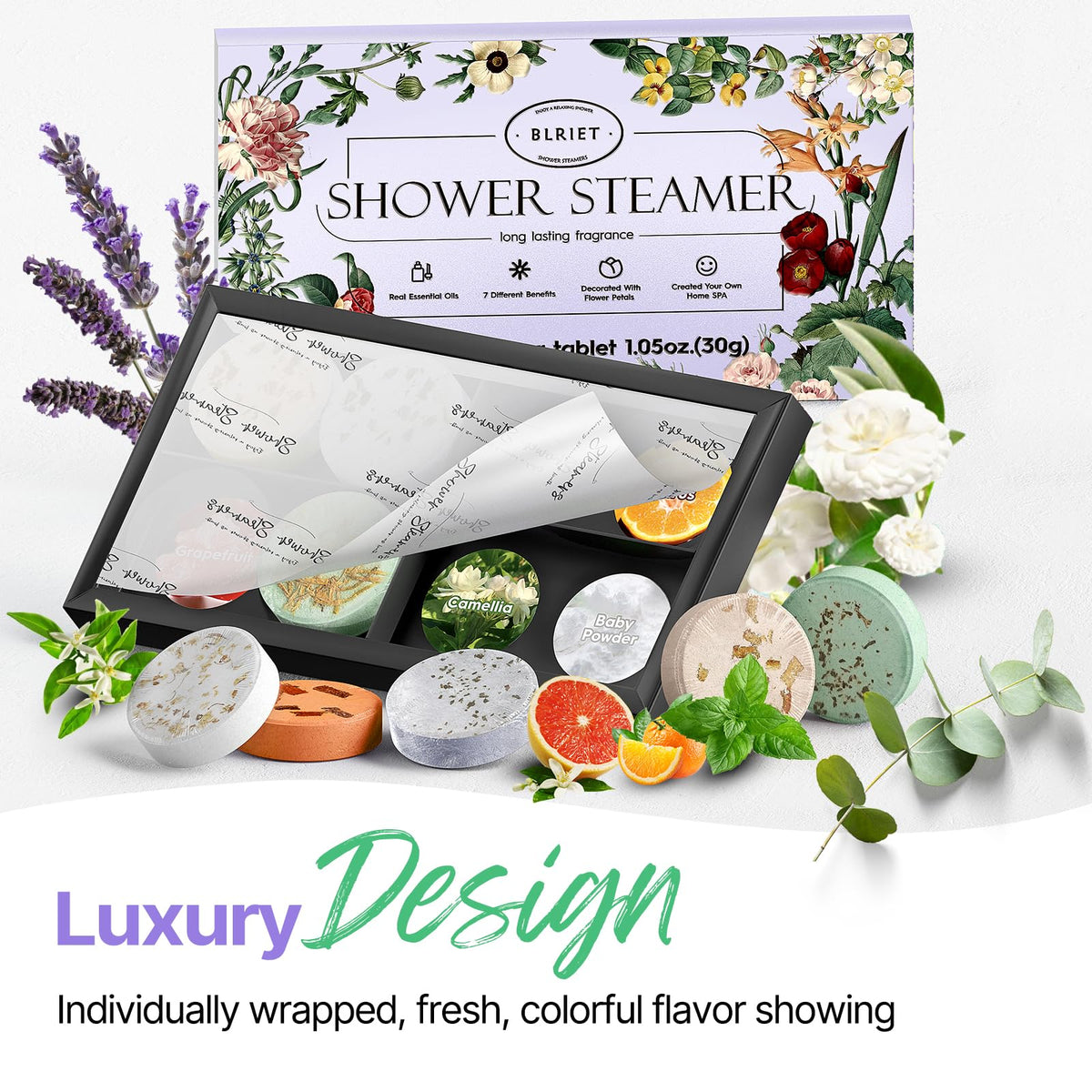 BLRIET Shower Steamers beautifully packaged for gifting