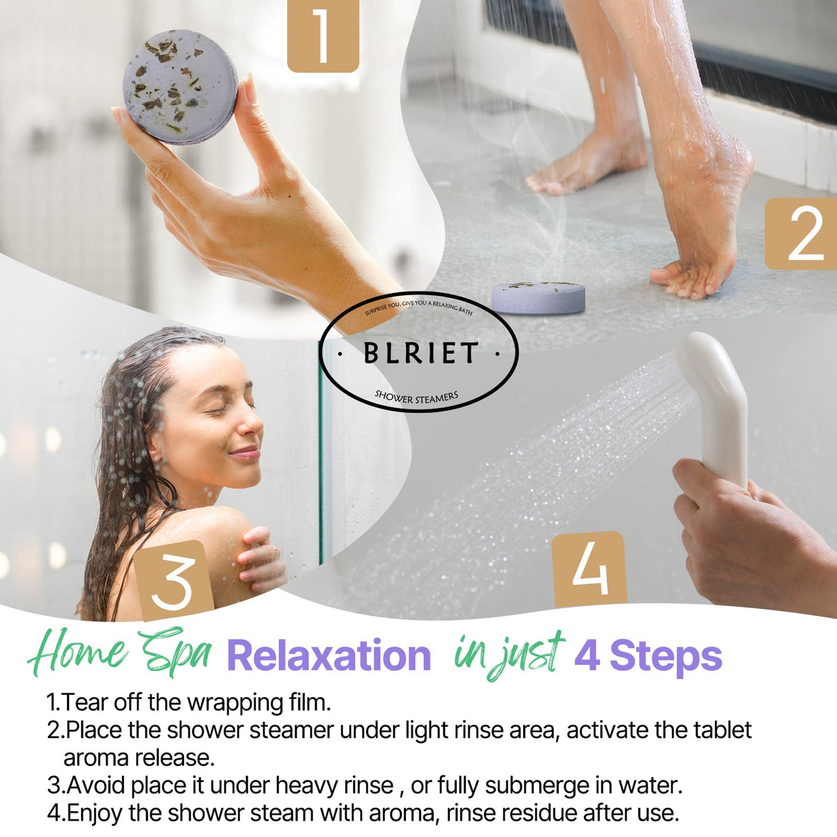 BLRIET Shower Steamers in a relaxing bathroom environment