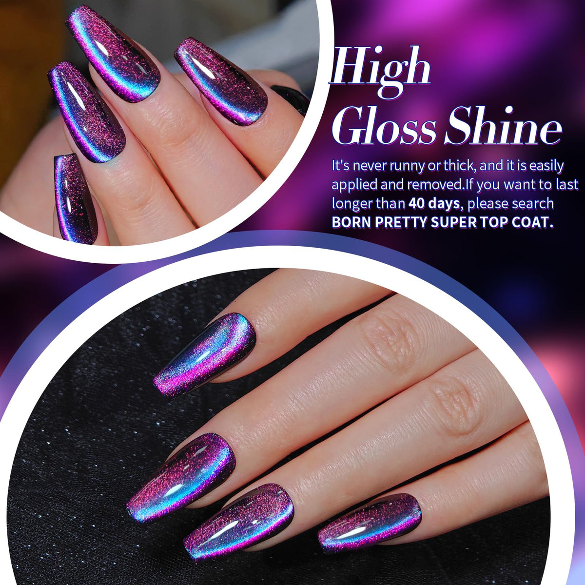 Blue gold cat magnetic eye gel polish with shimmering effect