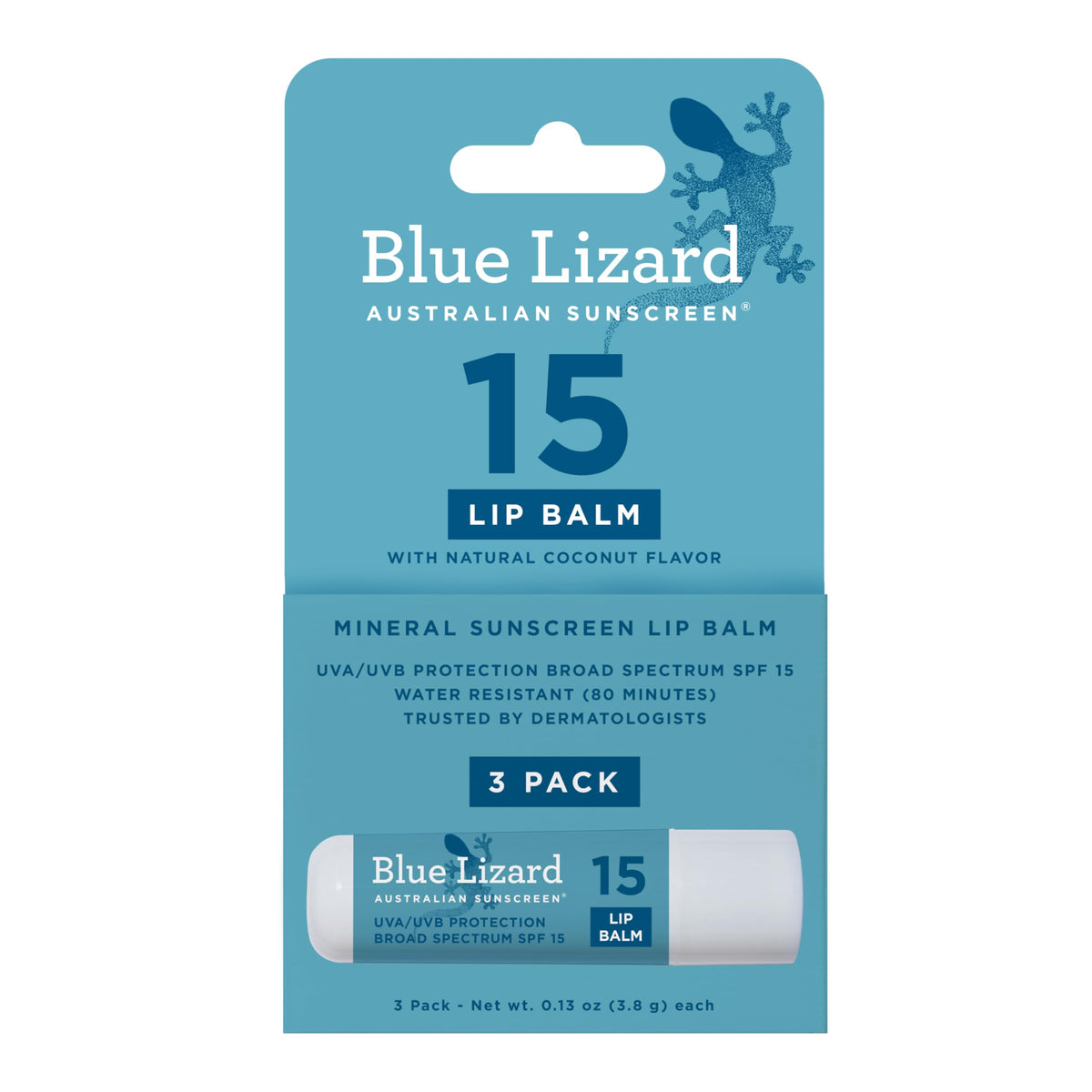 BLUE LIZARD Mineral SPF 15 Lip Balm 3-Pack with coconut flavour tubes