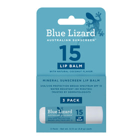 BLUE LIZARD Mineral SPF 15 Lip Balm 3-Pack with coconut flavour tubes