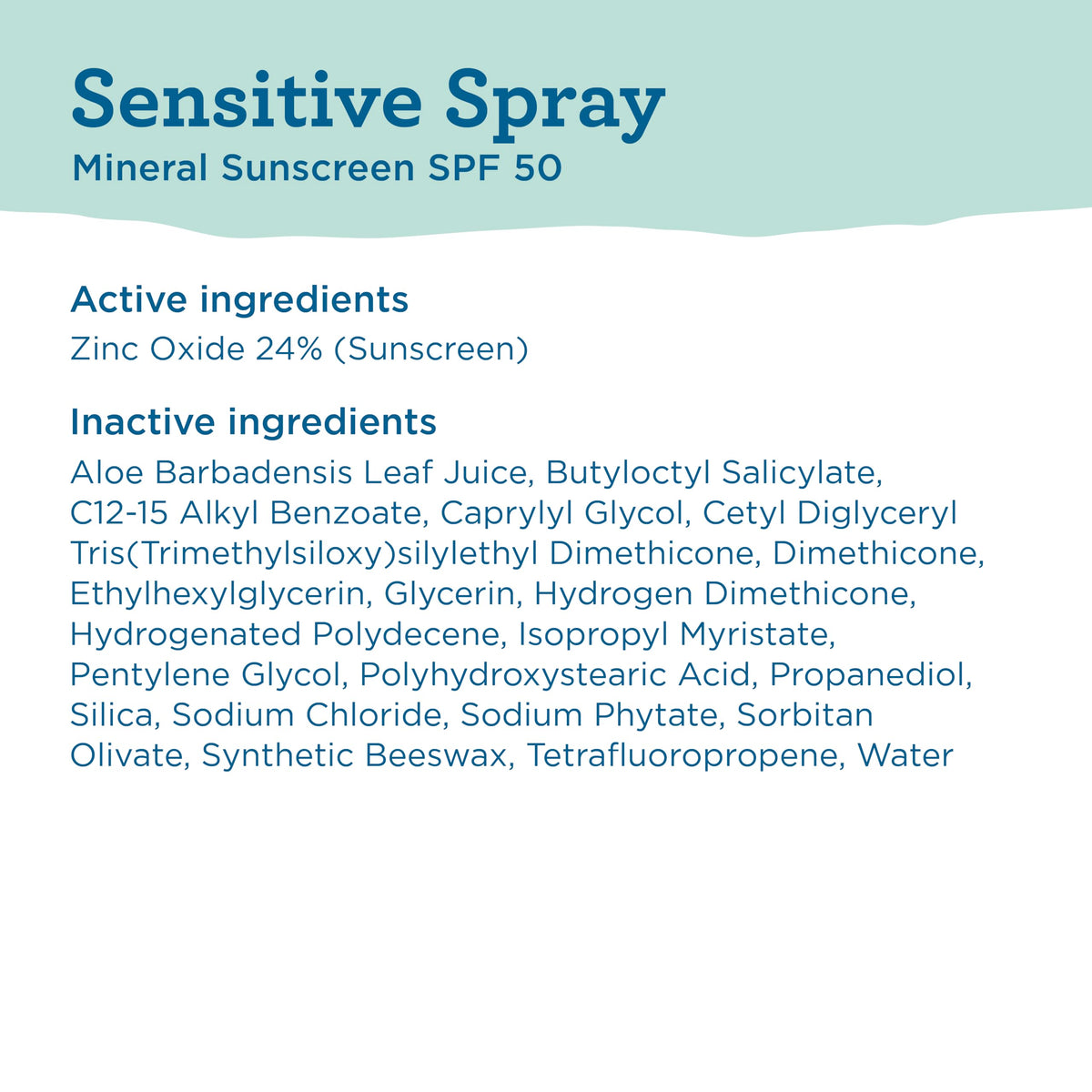 BLUE LIZARD Sensitive Mineral SPF 50 Spray ingredients list