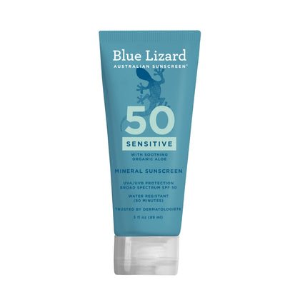 BLUE LIZARD Sensitive Mineral Sunscreen SPF 50+ front view 3 oz tube