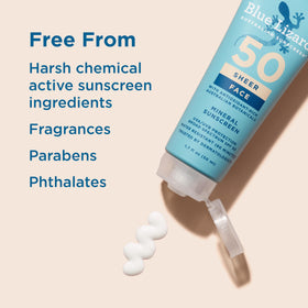 BLUE LIZARD Sheer Face Mineral SPF 50 Sunscreen Lotion application on skin