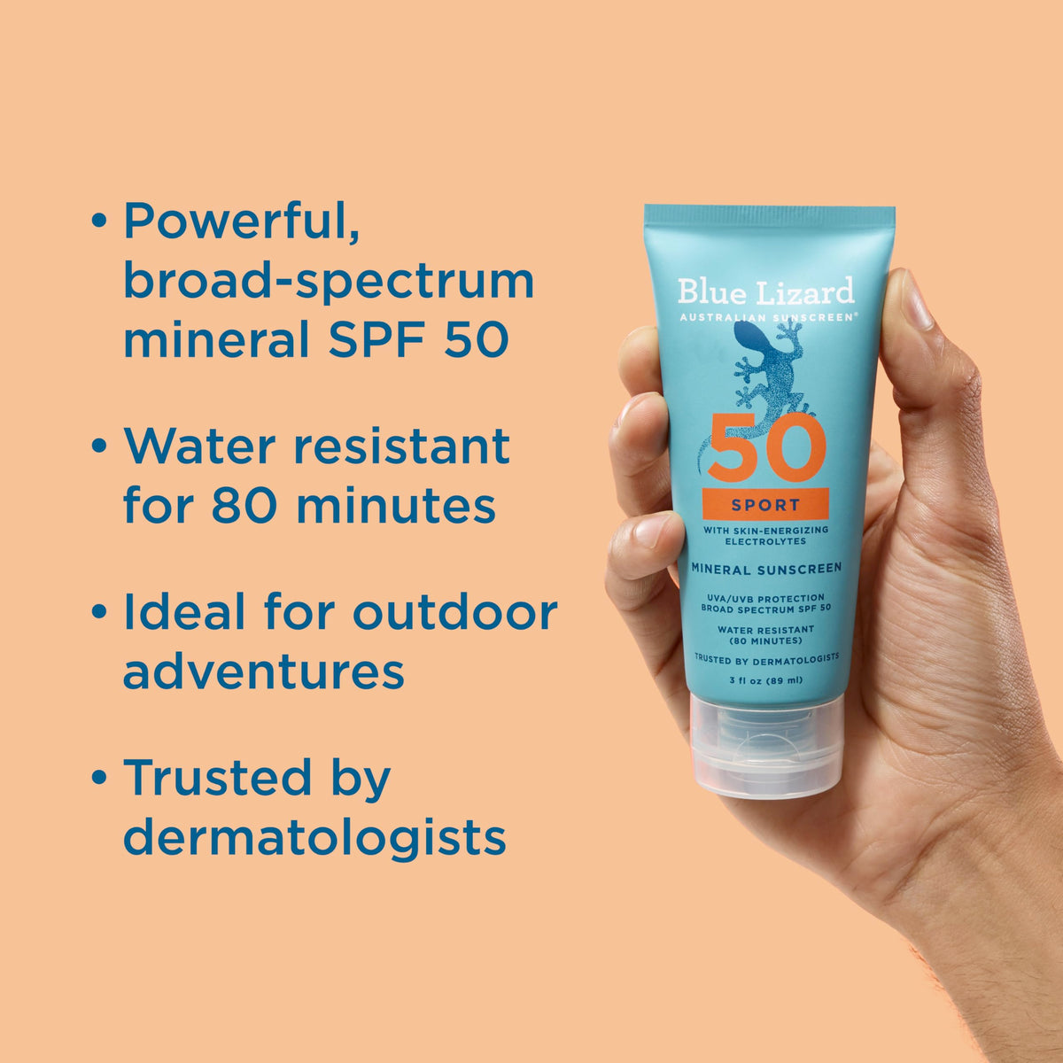 BLUE LIZARD Sport Mineral SPF 50 Sunscreen Lotion back view
