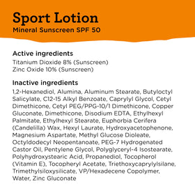 BLUE LIZARD Sport Mineral SPF 50 Sunscreen Lotion with ingredients list