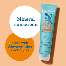BLUE LIZARD Sport Mineral Sunscreen Lotion SPF 50 with Smart Cap technology