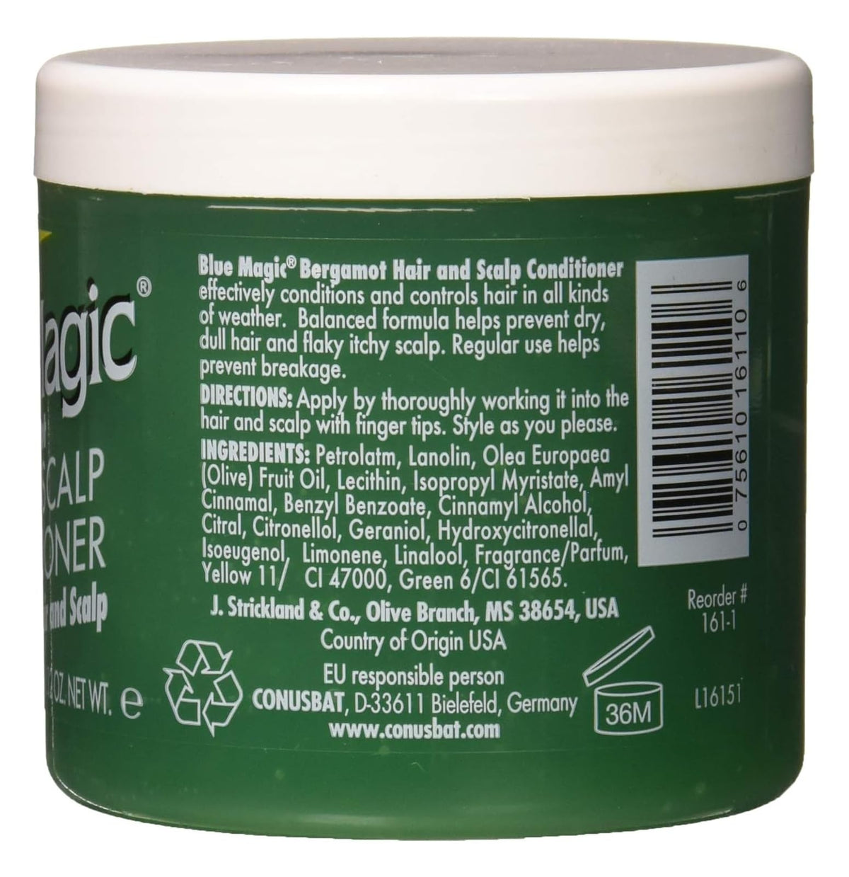 Blue Magic Conditioner Hair & Scalp 12 Oz back view with packaging details