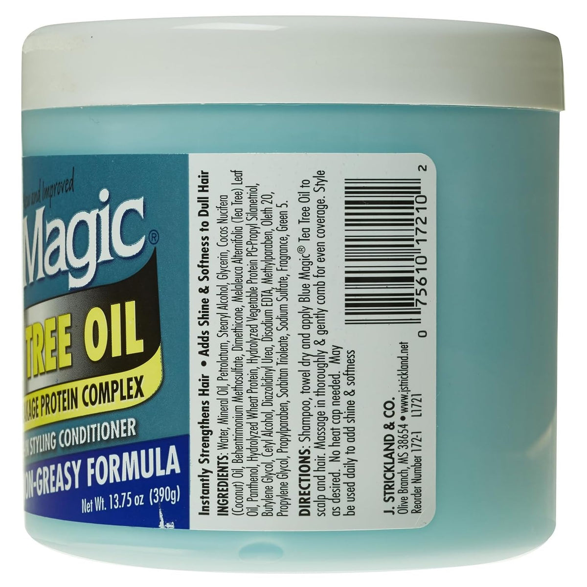 Blue Magic Tea Tree Leave-In Conditioner 13.75 oz back view with ingredients