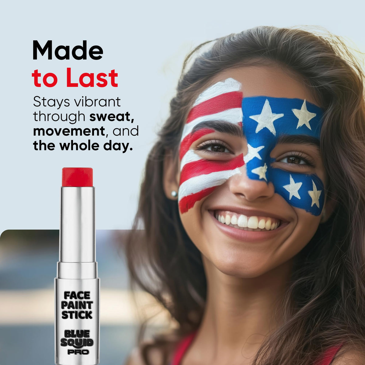 Blue Squid face paint stick with easy removal demonstration