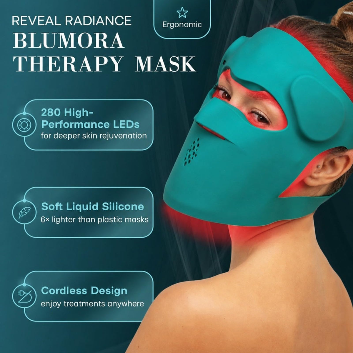 BluMora LED Face Mask in use on a person relaxing