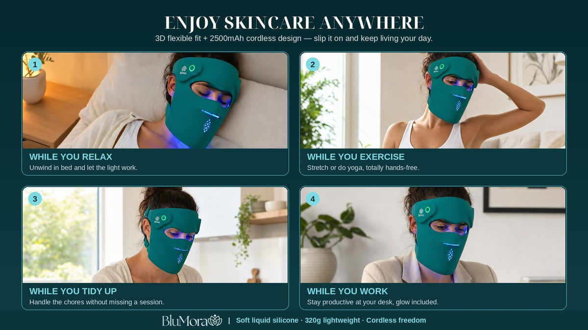 BluMora LED Face Mask lifestyle scene in a bathroom